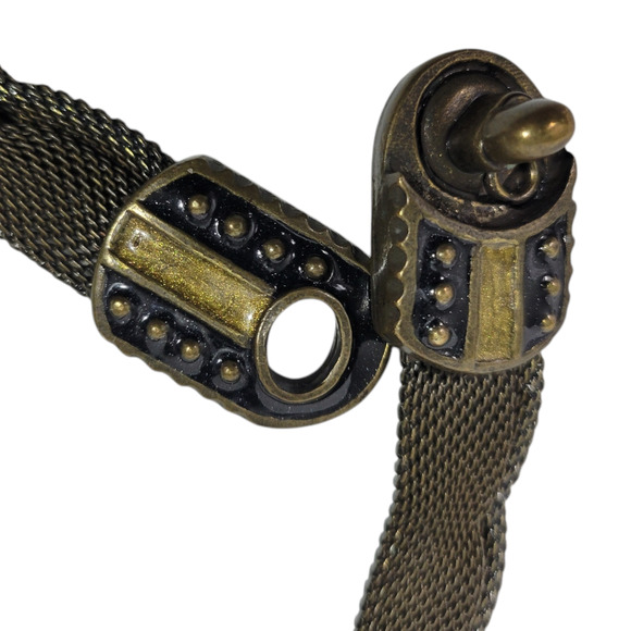 Mesh Scalloped Necklace Brown Brass Tone Choker Statement Fishnet Woven Collar - Picture 9 of 16